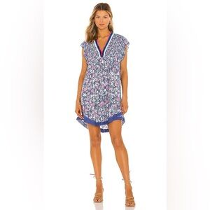 POUPETTE ST BARTH SASHA MINI Dress Blue Clary Large FRINGE Crochet Resortwear